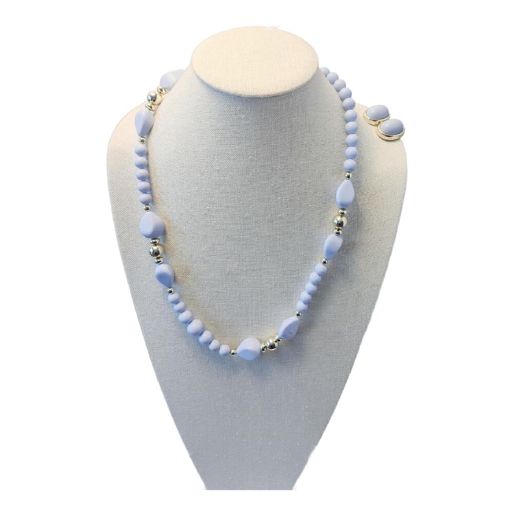 Vintage Pastel Blue Lucite Jewelry Set, Clip on Earrings and Necklace 1960s